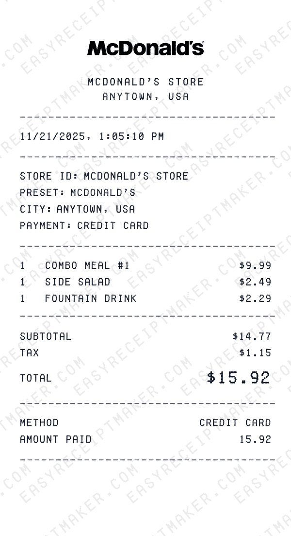 McDonald’s receipt preview