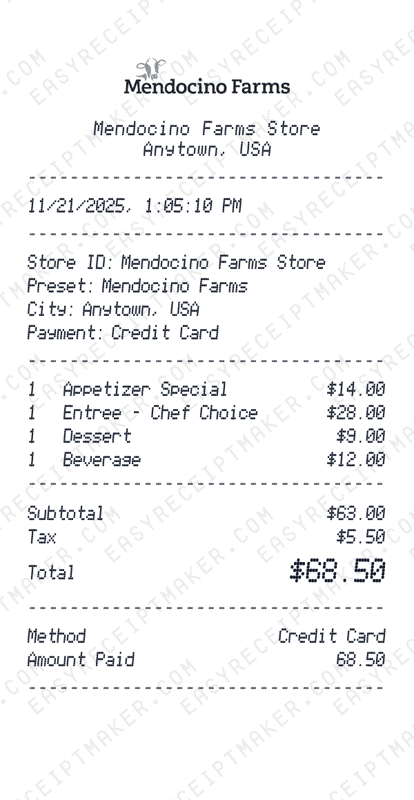 Mendocino Farms receipt preview