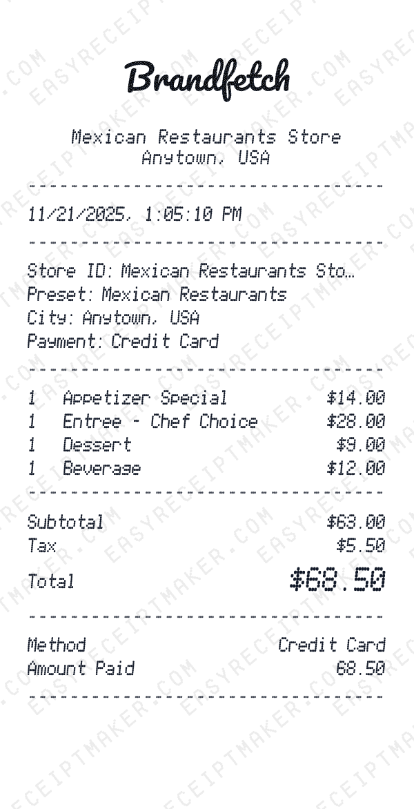Mexican Restaurants receipt preview