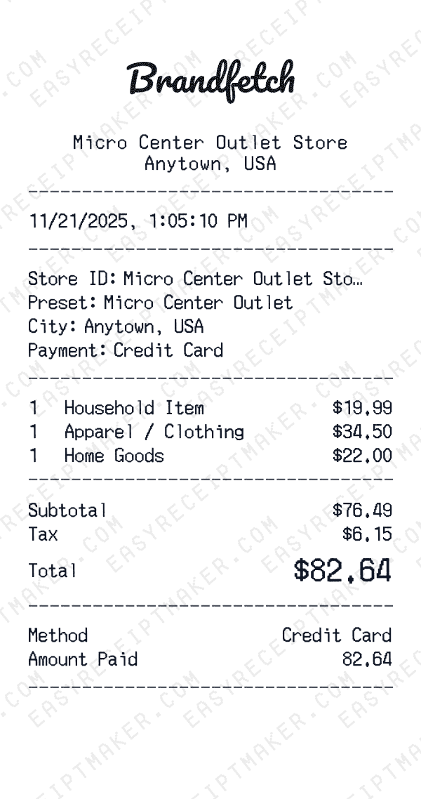 Micro Center Outlet receipt preview