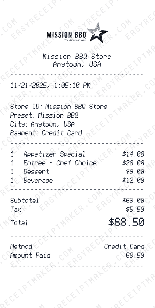 Mission BBQ receipt preview