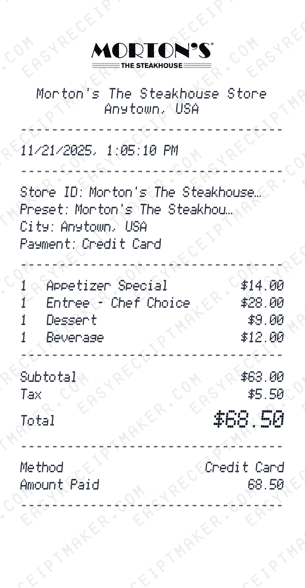 Morton's The Steakhouse receipt preview
