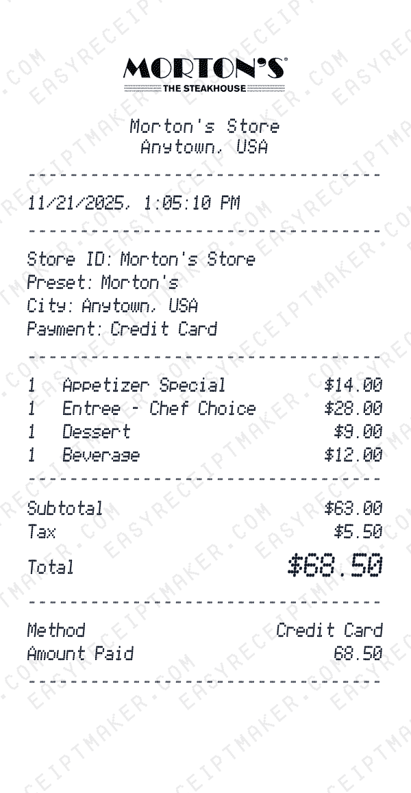 Morton's receipt preview