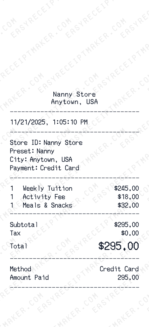 Nanny receipt preview