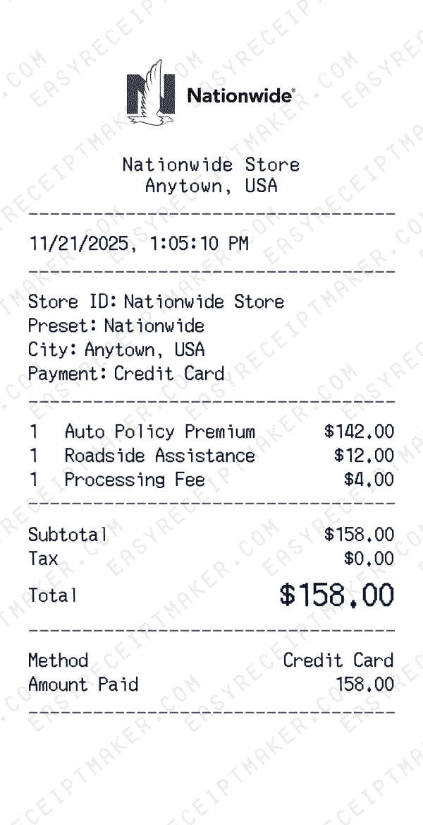 Nationwide receipt preview