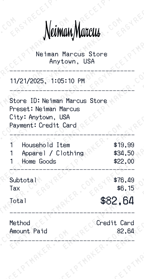 Neiman Marcus receipt preview