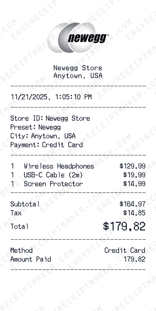 Newegg receipt preview