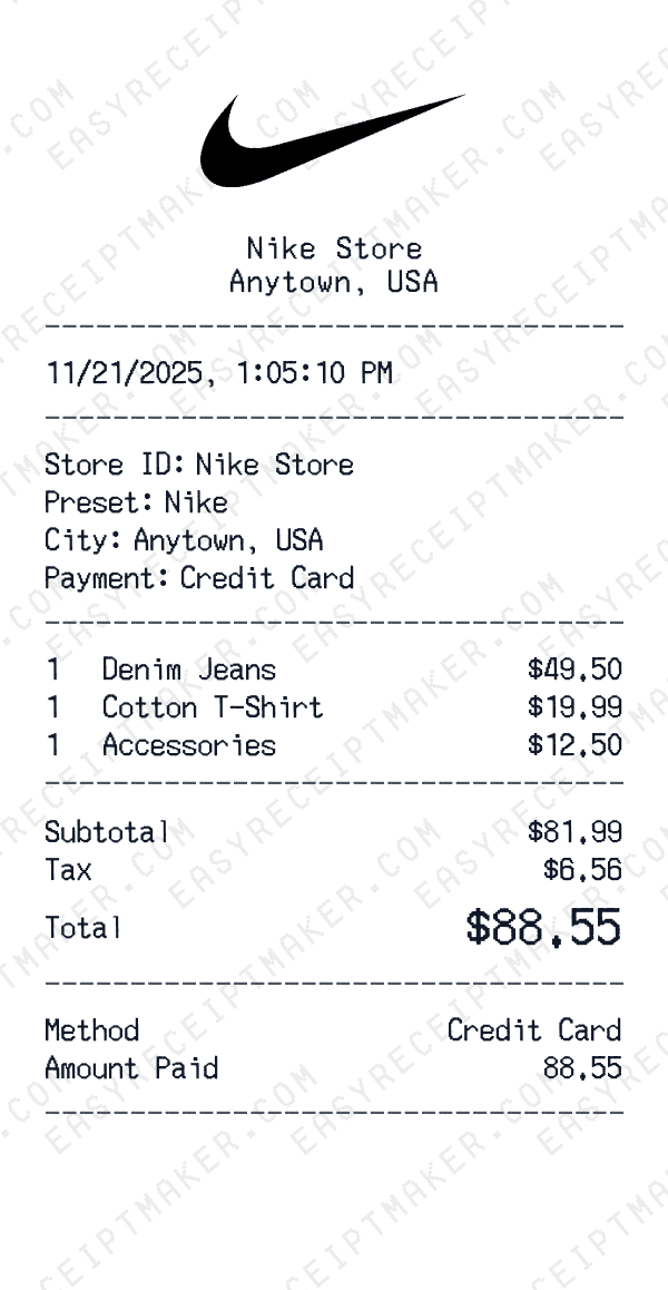 Nike receipt preview