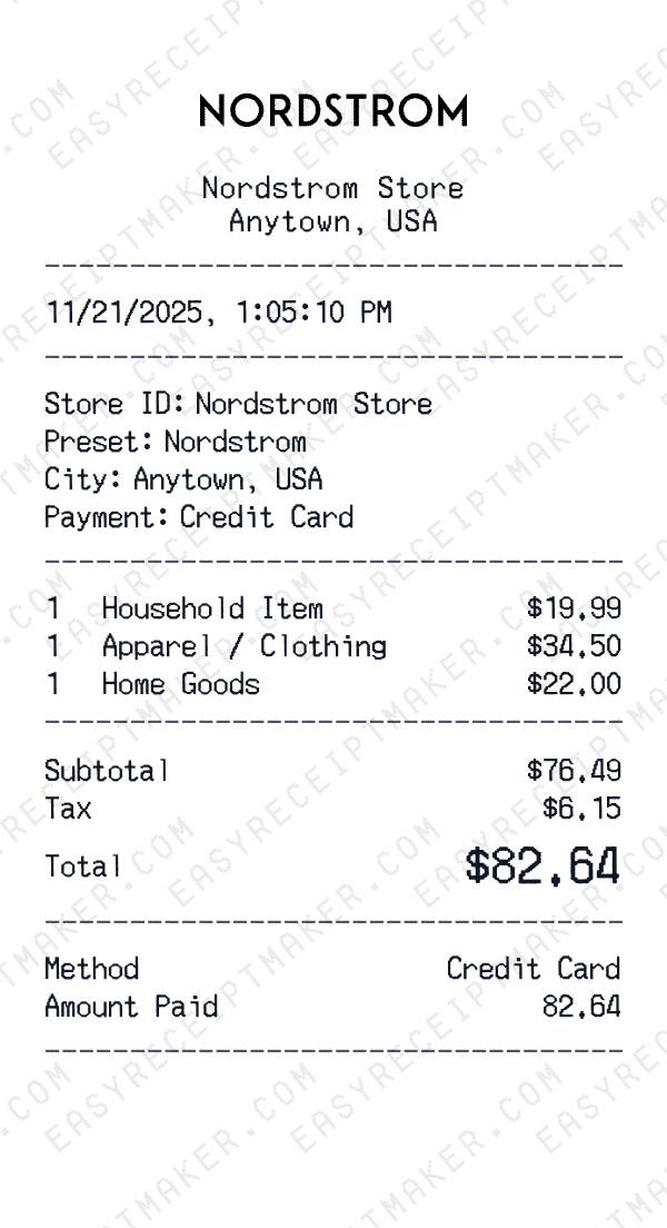 Nordstrom receipt preview