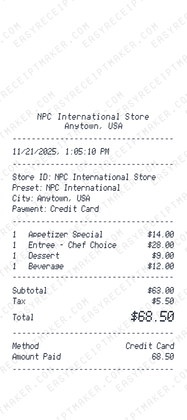NPC International receipt preview
