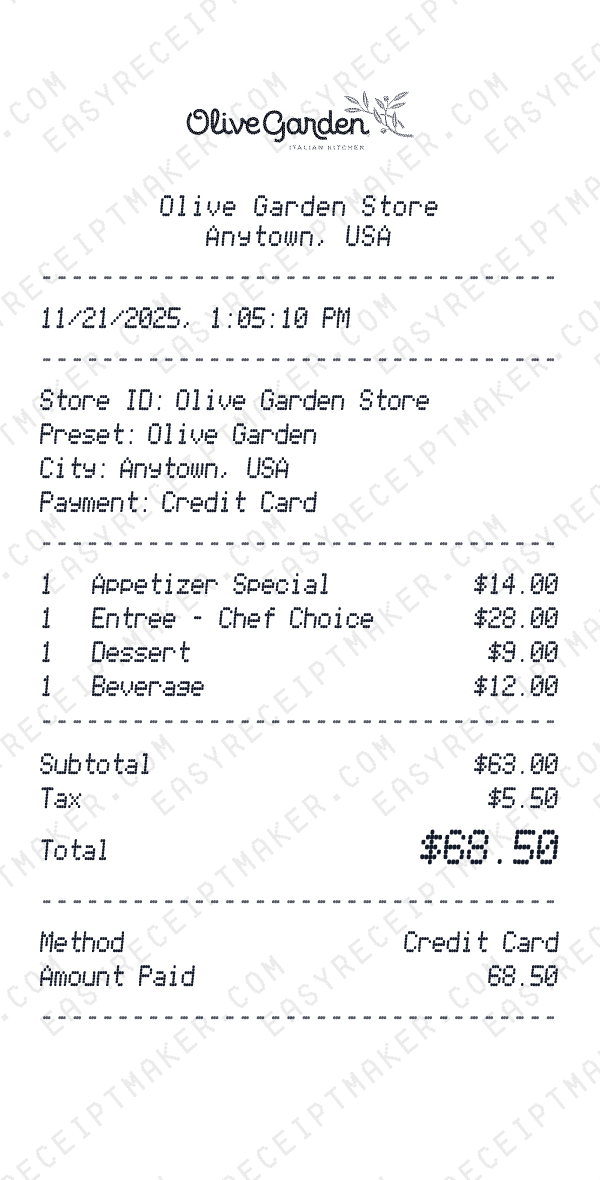 Olive Garden receipt preview
