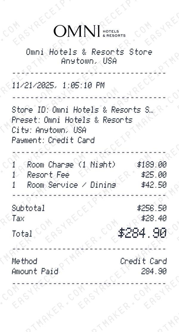 Omni Hotels & Resorts receipt preview