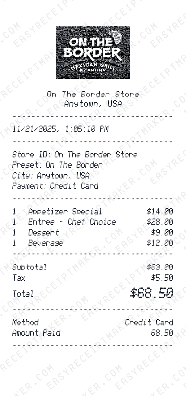 On The Border receipt preview