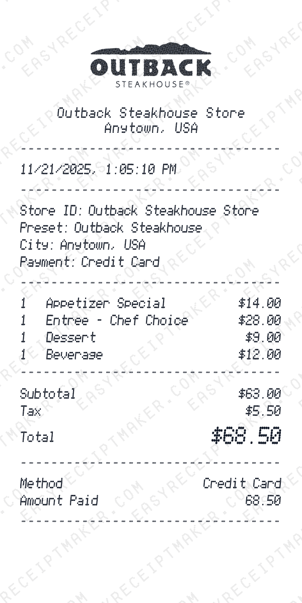 Outback Steakhouse receipt preview
