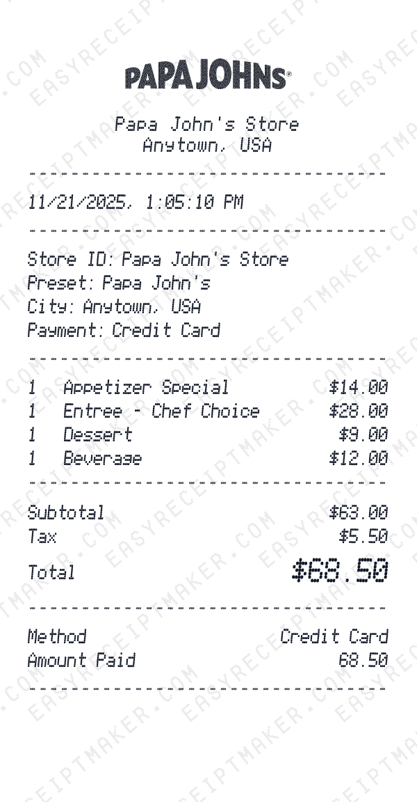Papa John's receipt preview