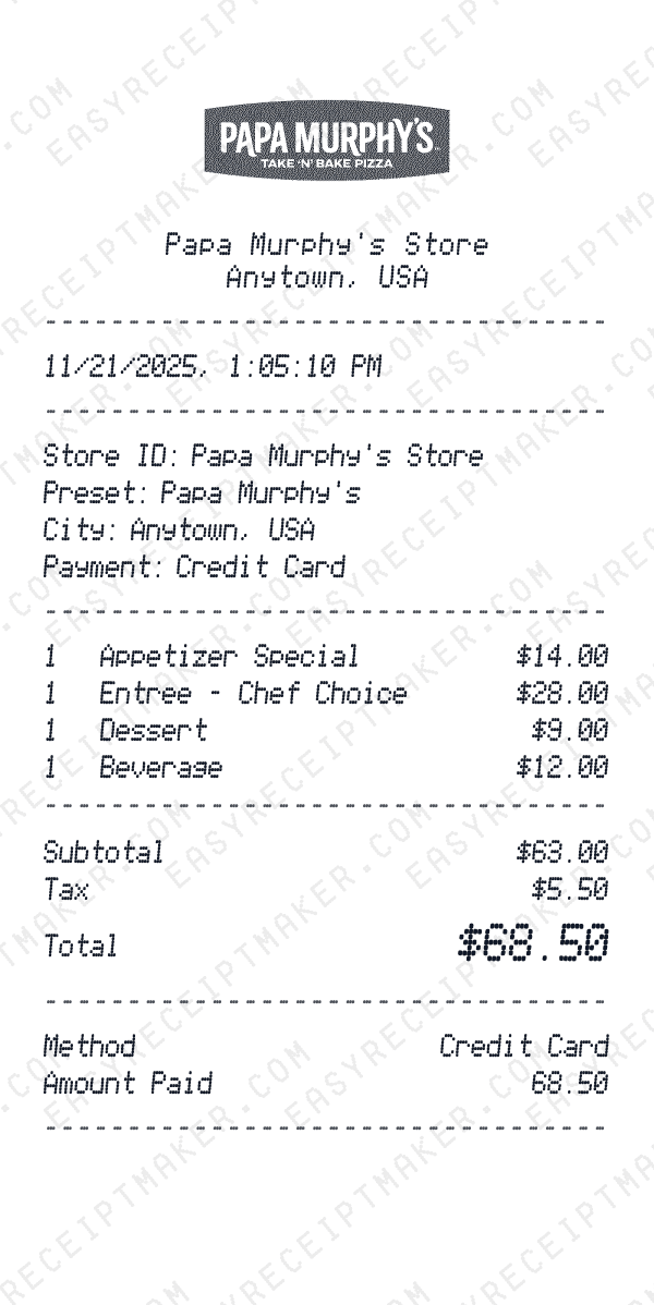 Papa Murphy's receipt preview