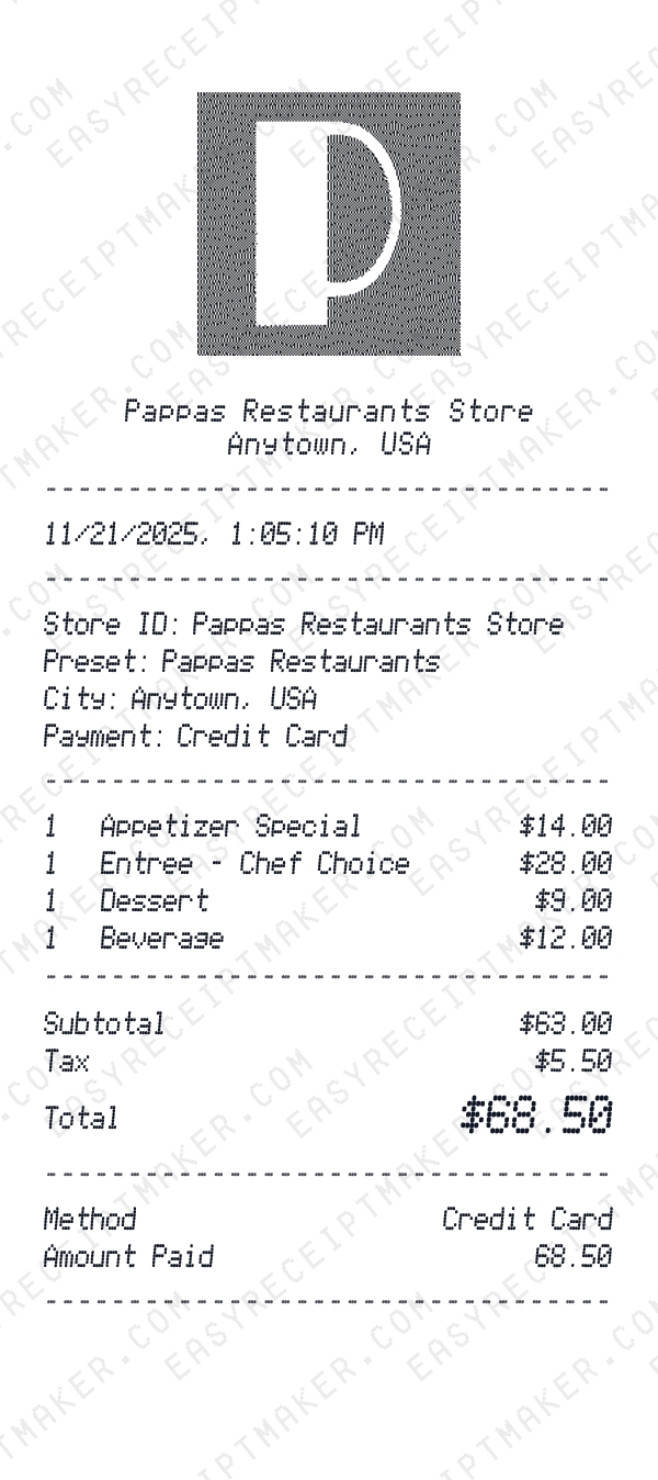 Pappas Restaurants receipt preview
