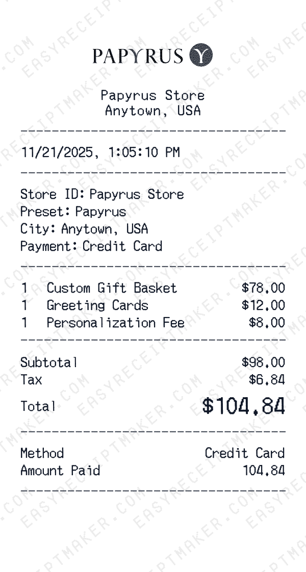 Papyrus receipt preview