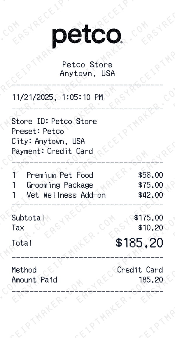 Petco receipt preview