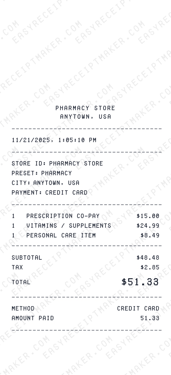 Pharmacy receipt preview