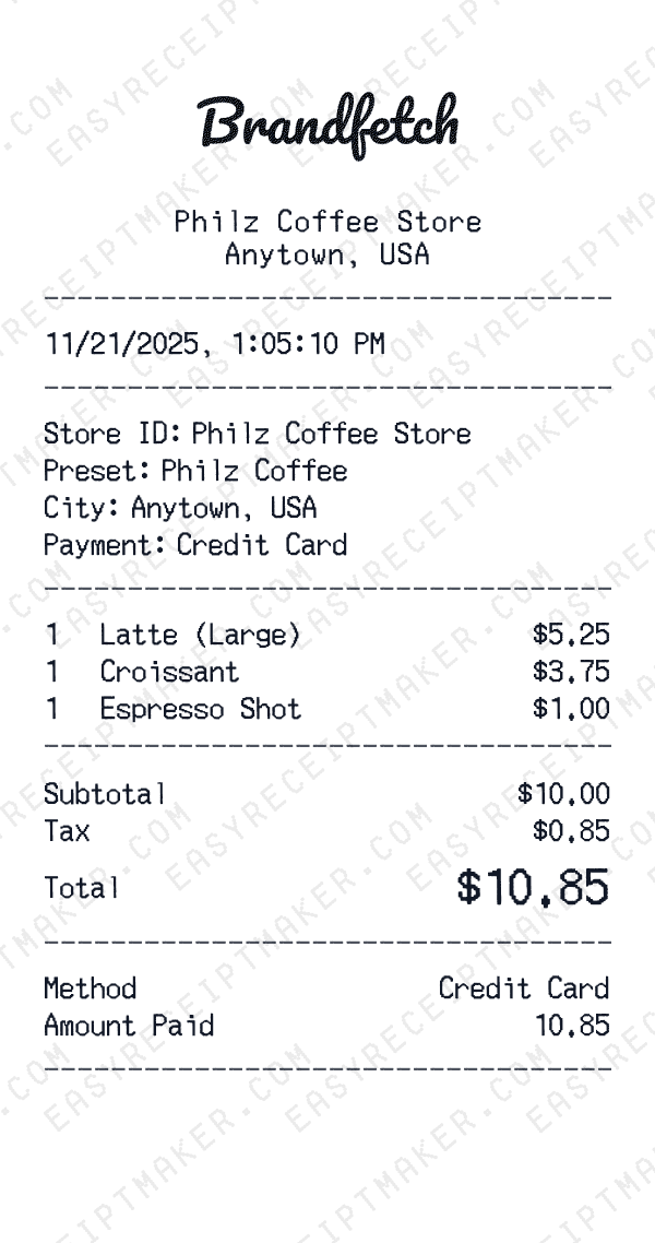 Philz Coffee receipt preview