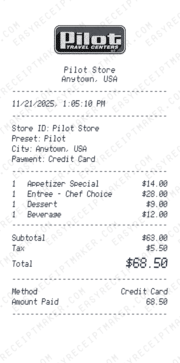 Pilot receipt preview