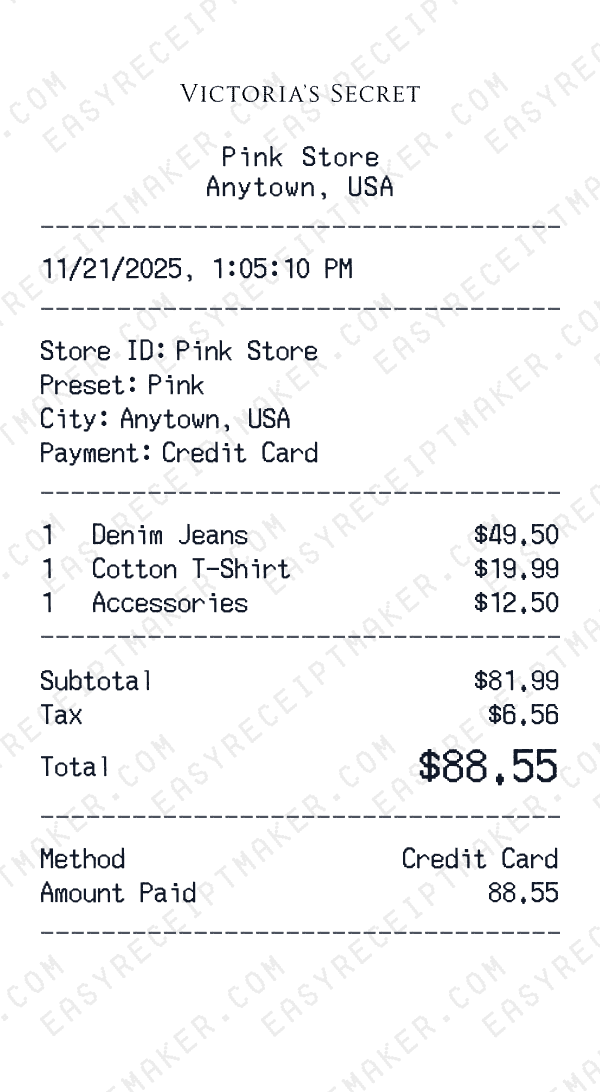 Pink receipt preview