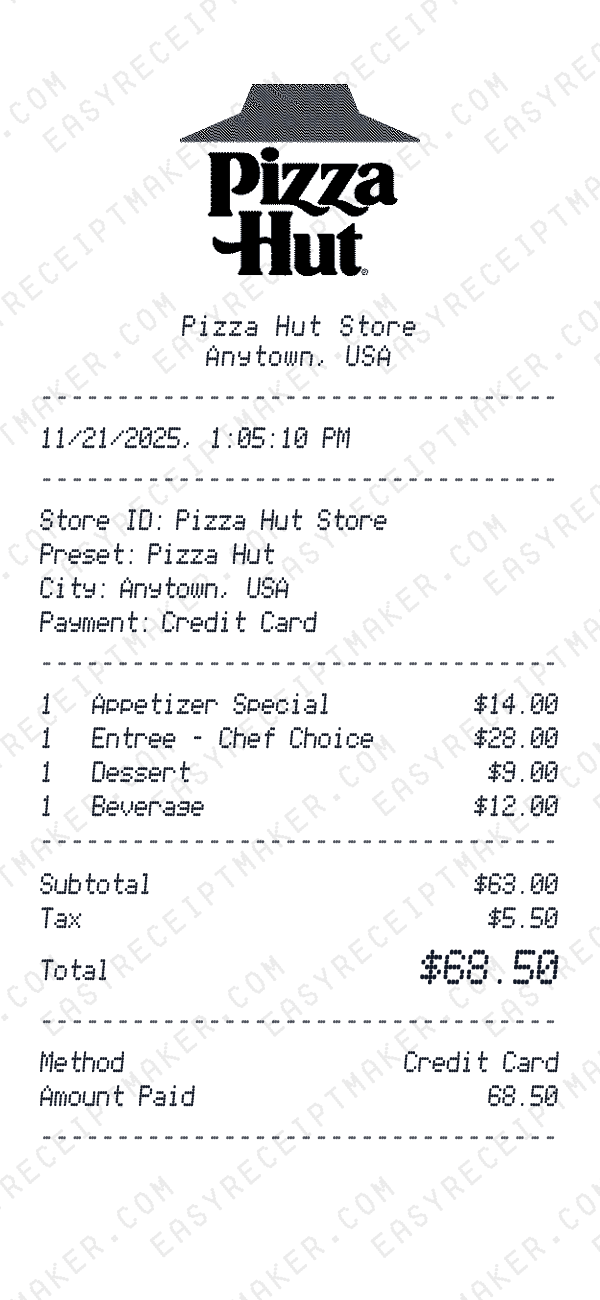 Pizza Hut receipt preview