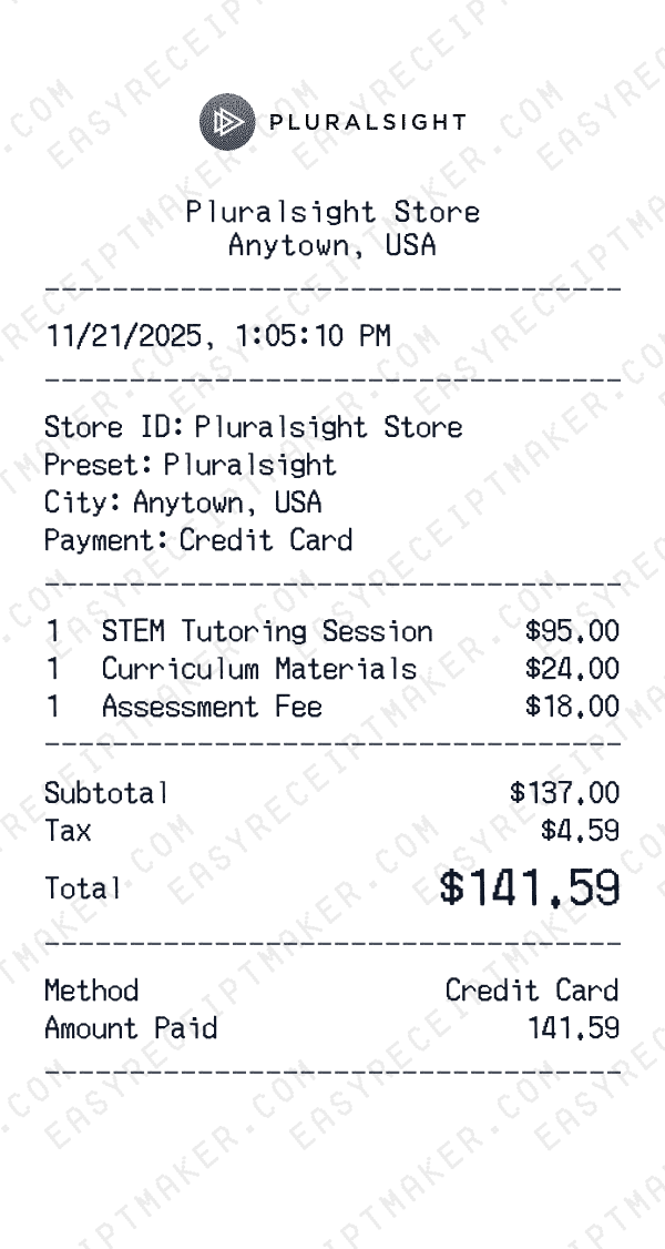 Pluralsight receipt preview