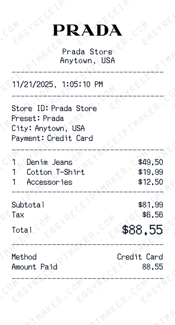 Prada receipt preview