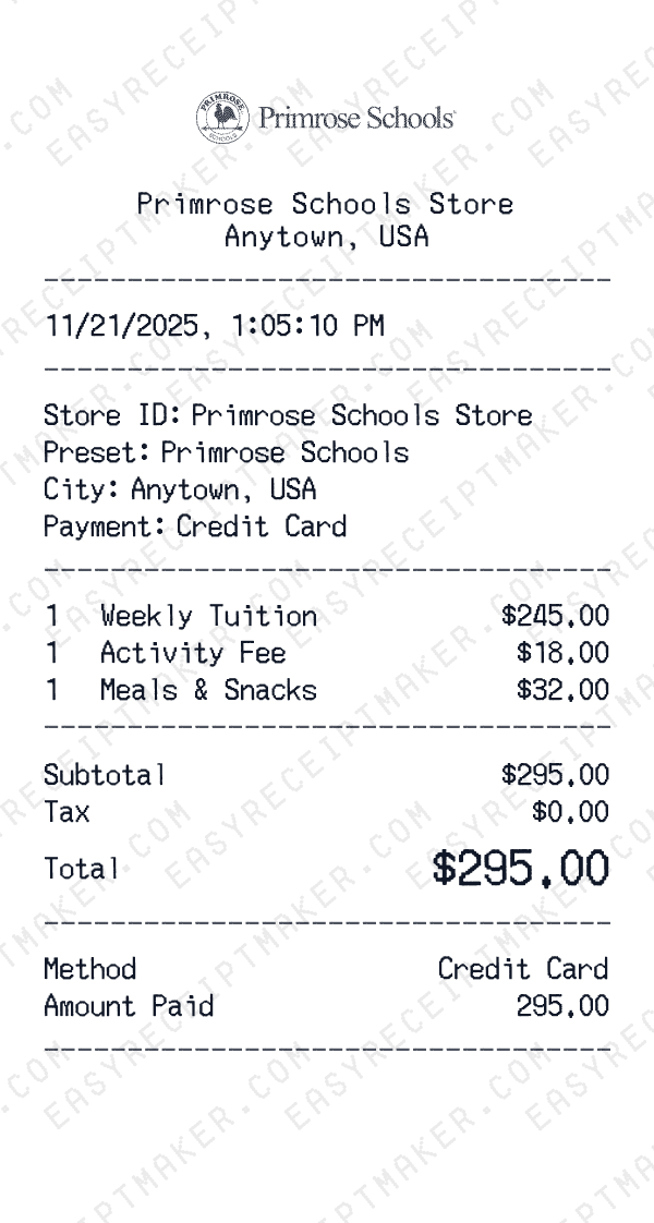 Primrose Schools receipt preview