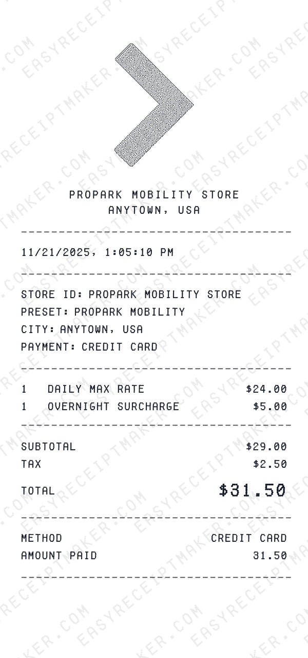 Propark Mobility receipt preview