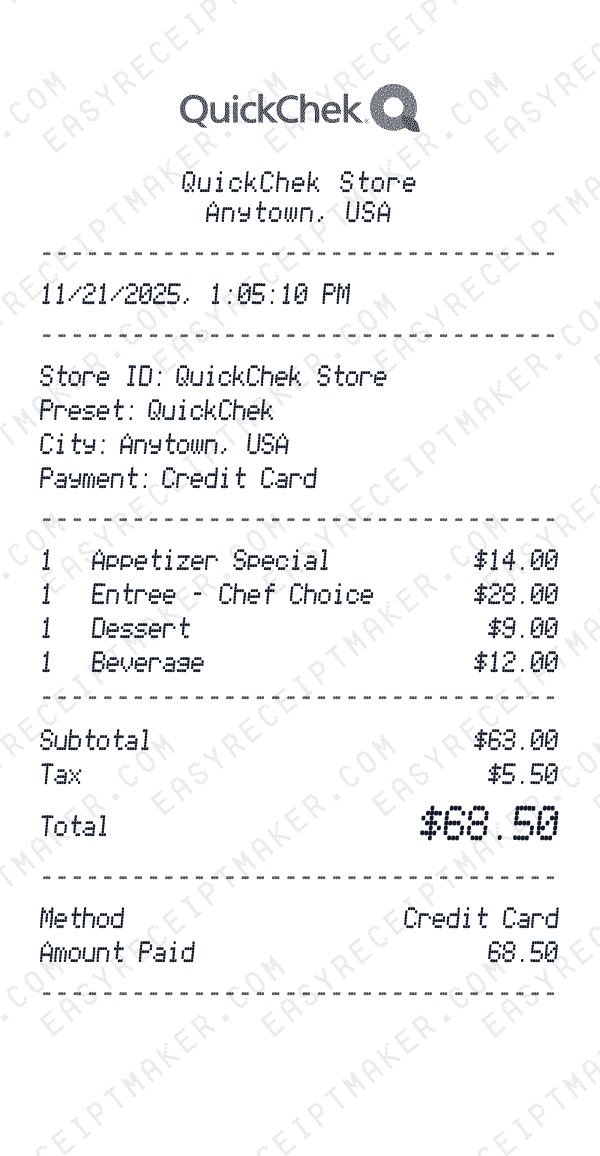 QuickChek receipt preview