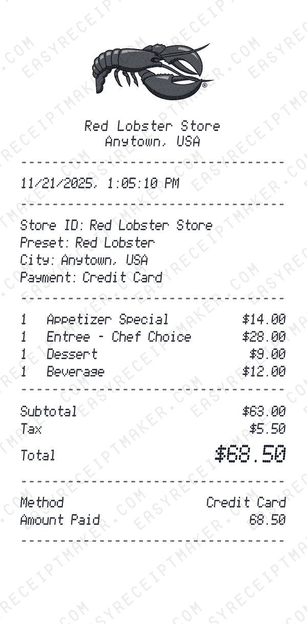 Red Lobster receipt preview