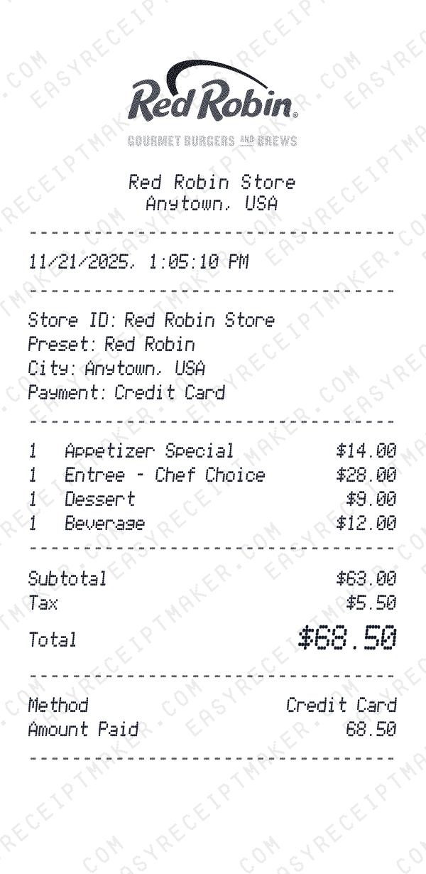 Red Robin receipt preview