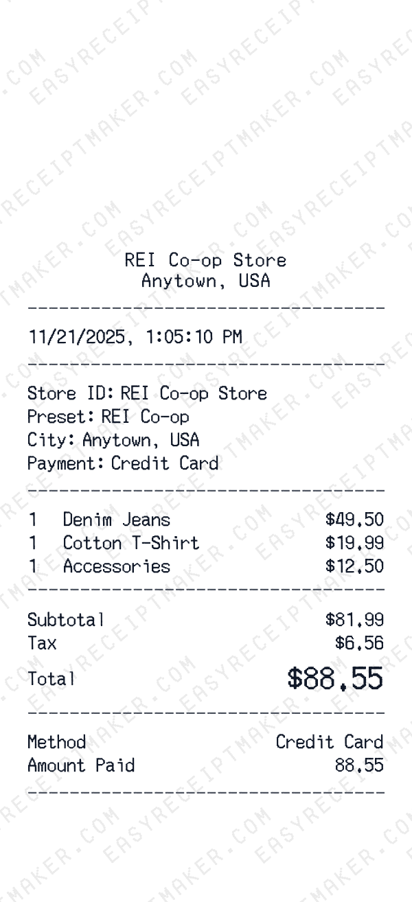 REI Co-op receipt preview