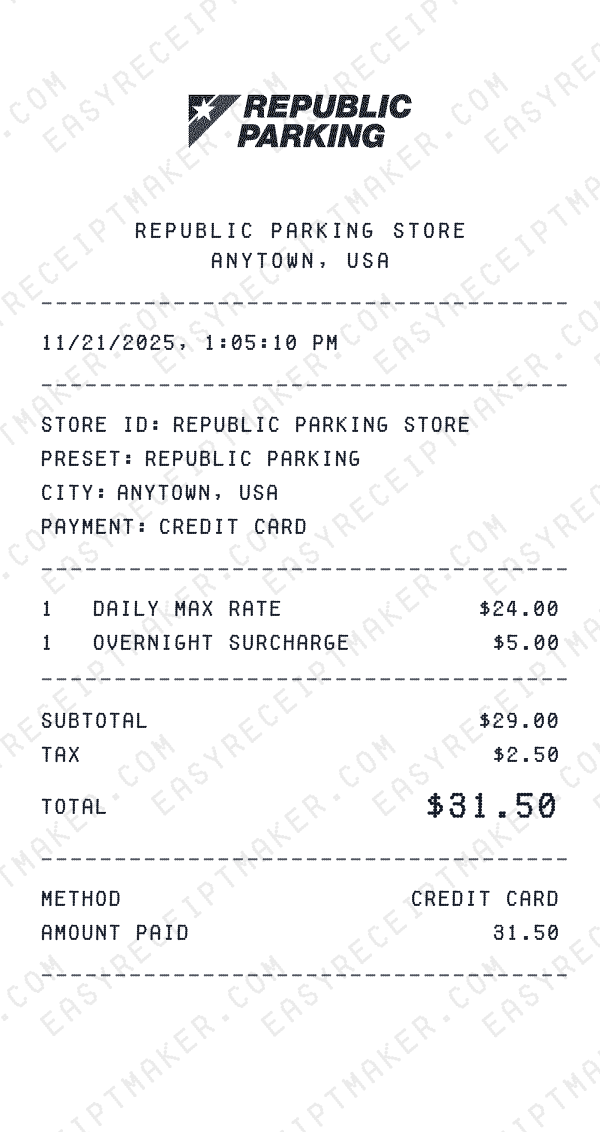 Republic Parking receipt preview