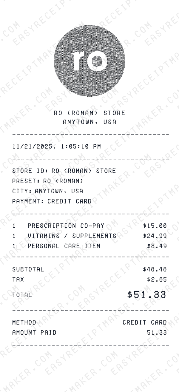 Ro (Roman) receipt preview