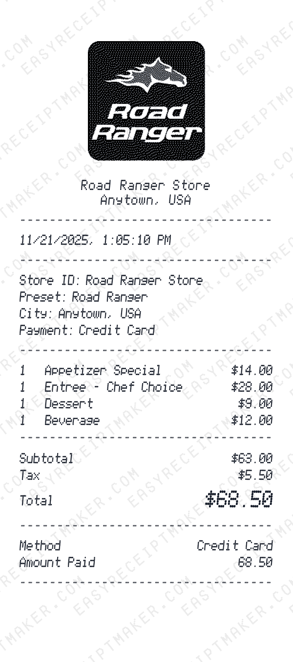 Road Ranger receipt preview
