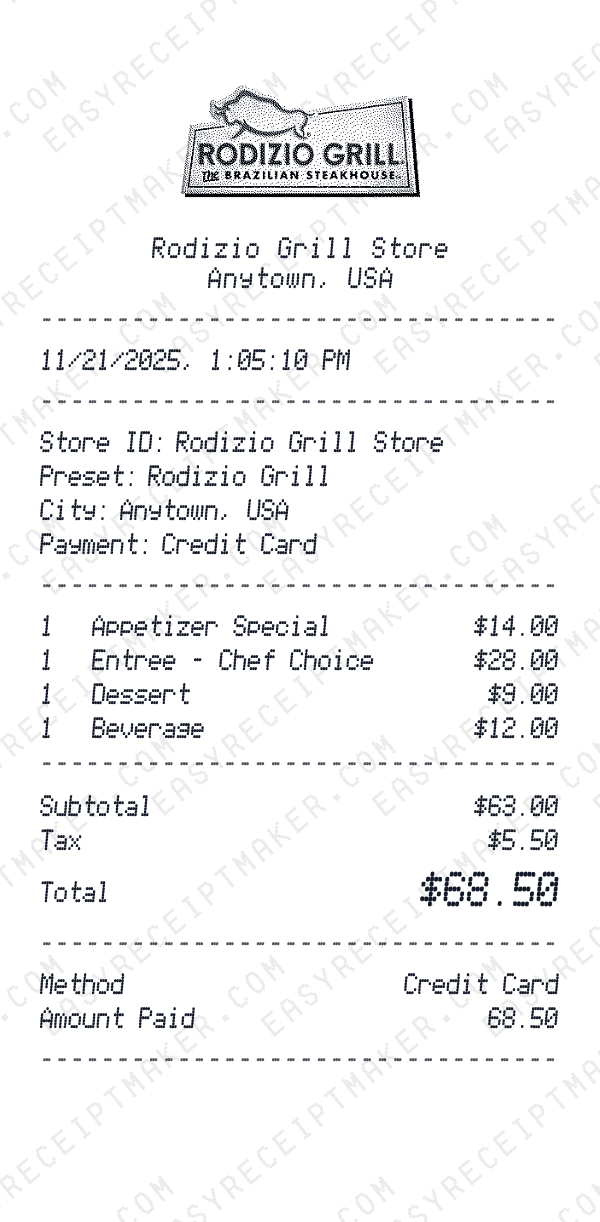 Rodizio Grill receipt preview