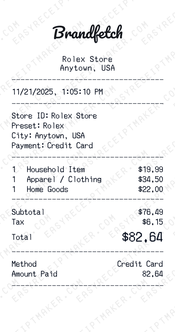 Rolex receipt preview