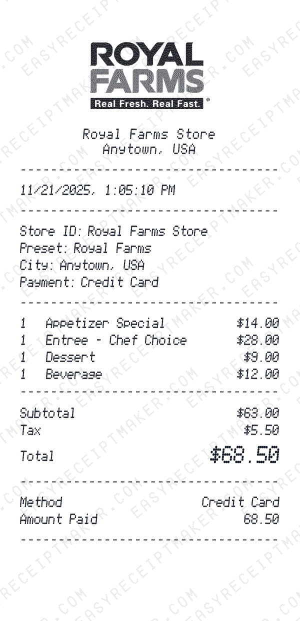 Royal Farms receipt preview