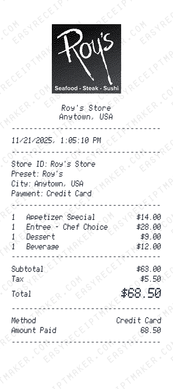 Roy's receipt preview