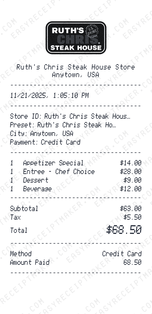 Ruth's Chris Steak House receipt preview