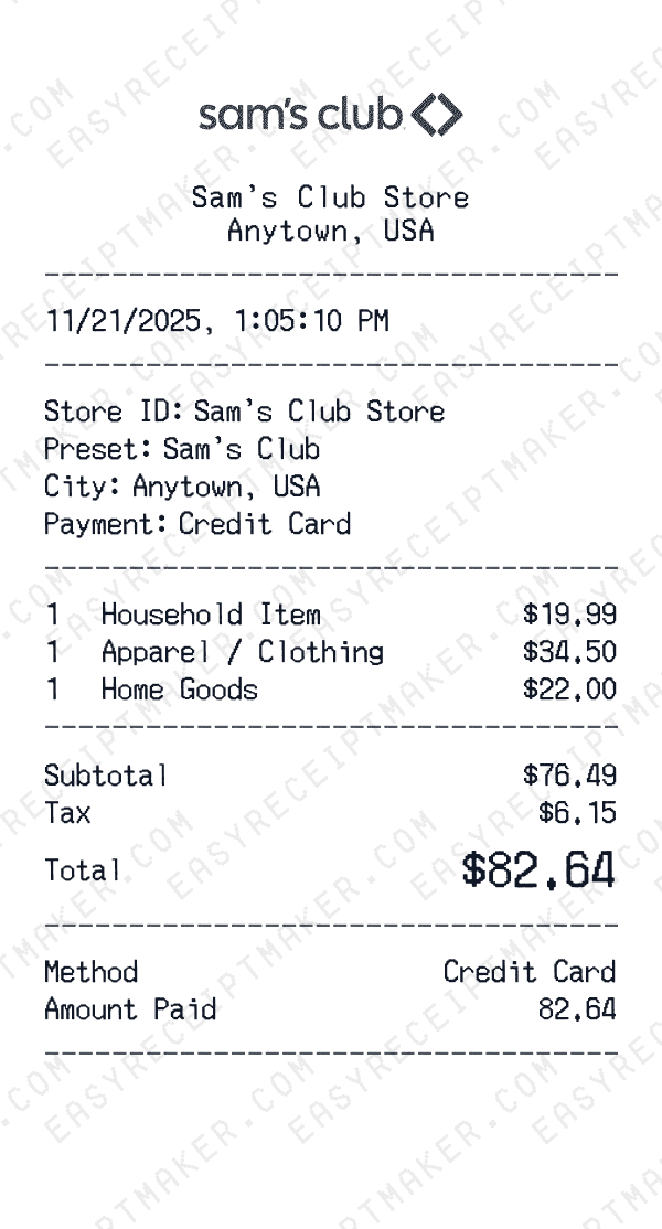 Sam's Club receipt preview