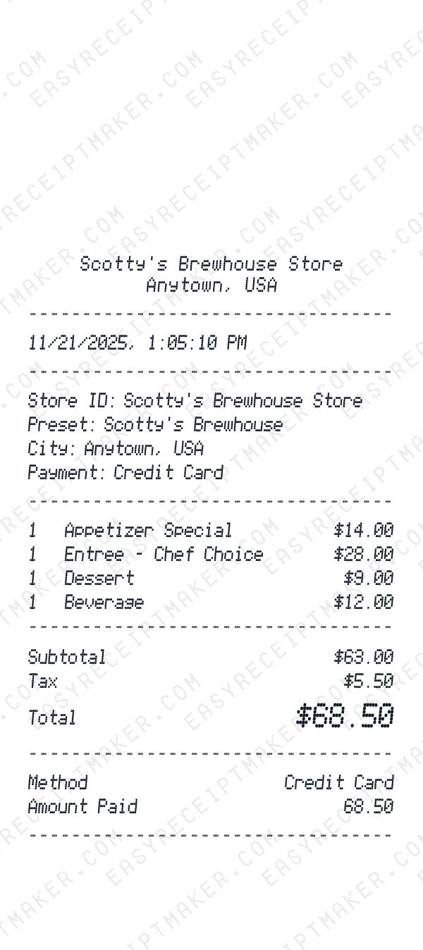 Scotty's Brewhouse receipt preview
