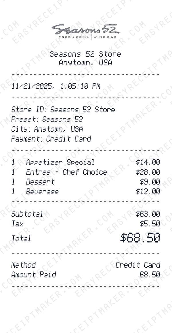 Seasons 52 receipt preview