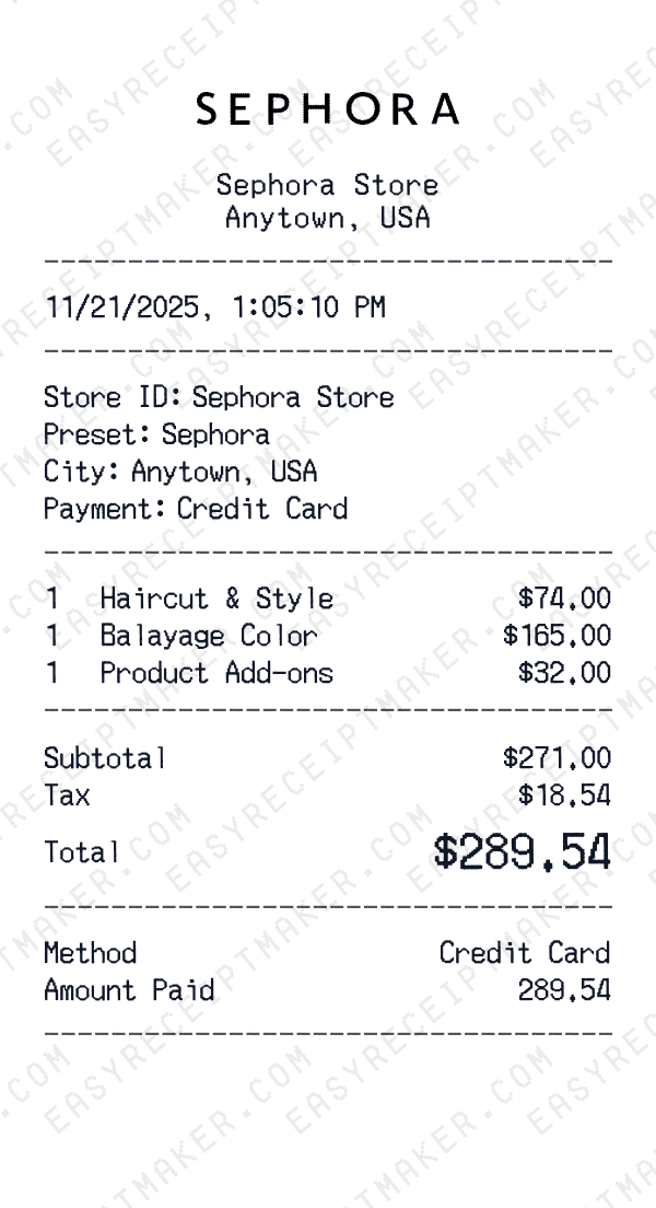 Sephora receipt preview