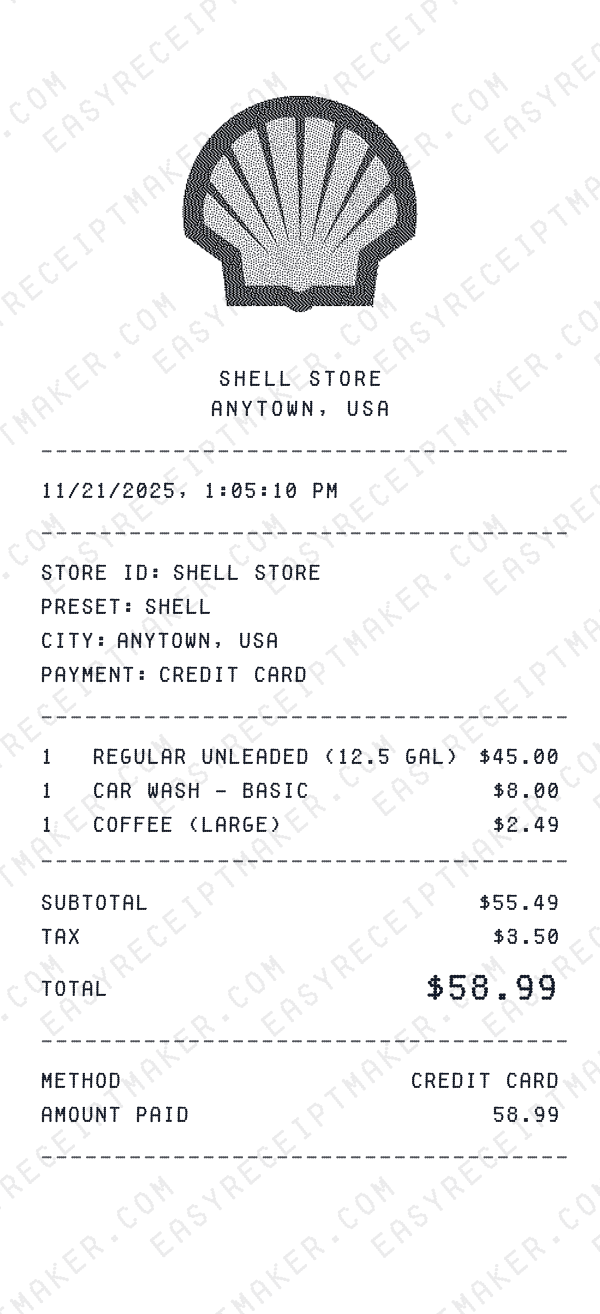 Shell receipt template
