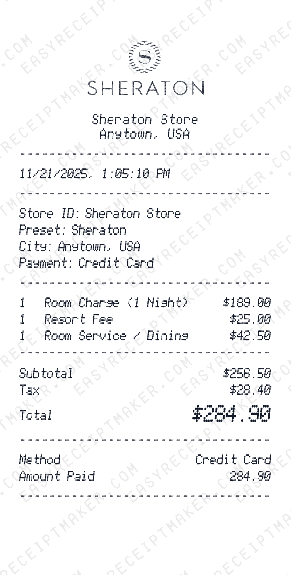Sheraton receipt preview